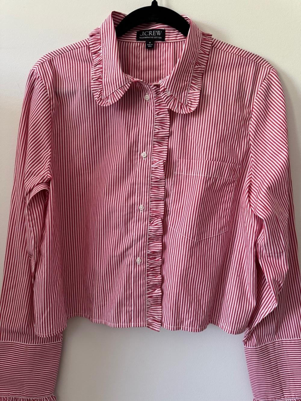J Crew Ruffle-trim button-up shirt in striped cotton poplin size M - Picture 2 of 10